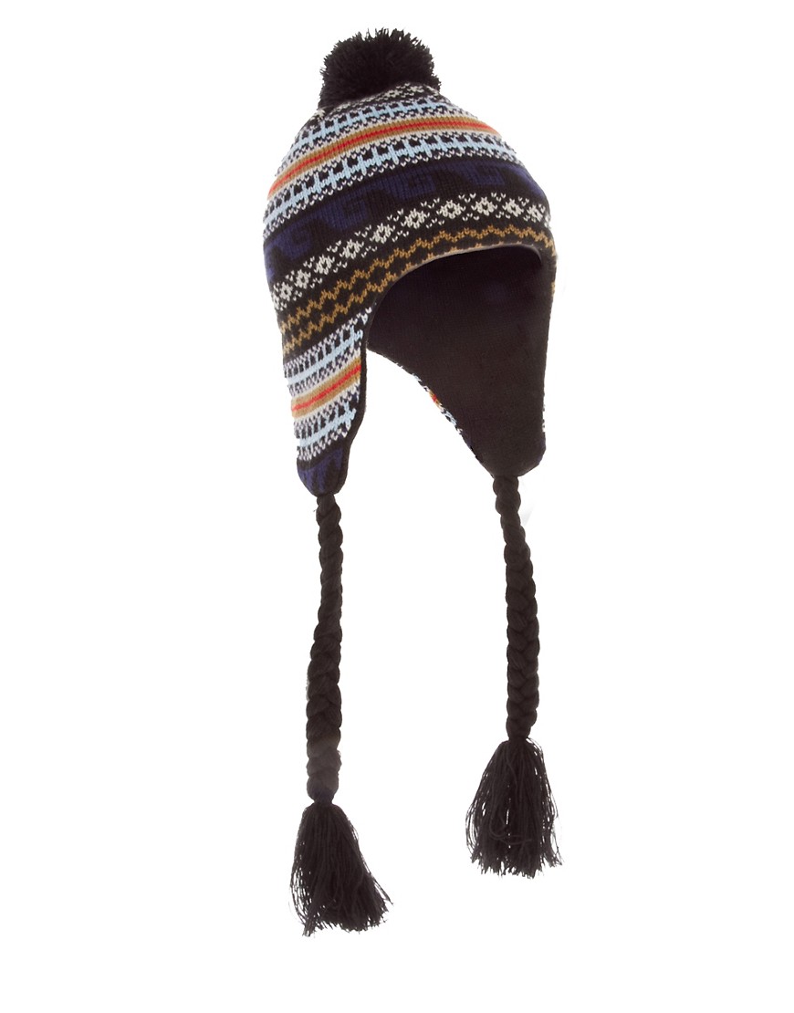 ASOS Peruvian Hat in Fairisle Design-Blue
