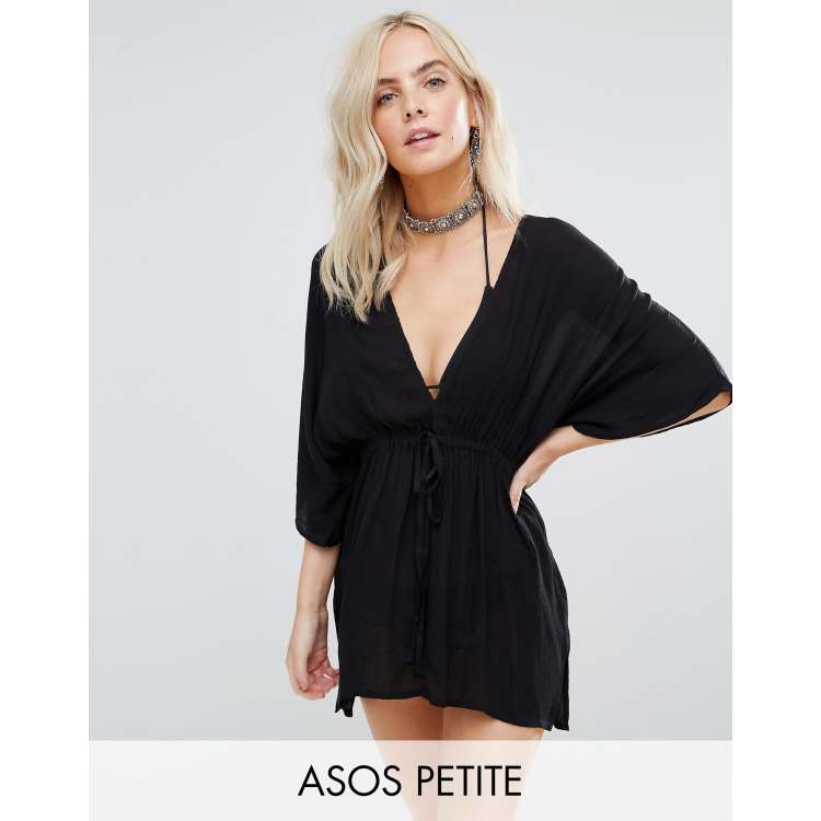 ASOS DESIGN maternity tiered crinkle beach cover up in black