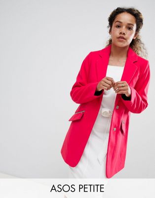 ASOS PETITE – Boyfriend-kappa med ficka och blixtlås i smal passform-Rosa