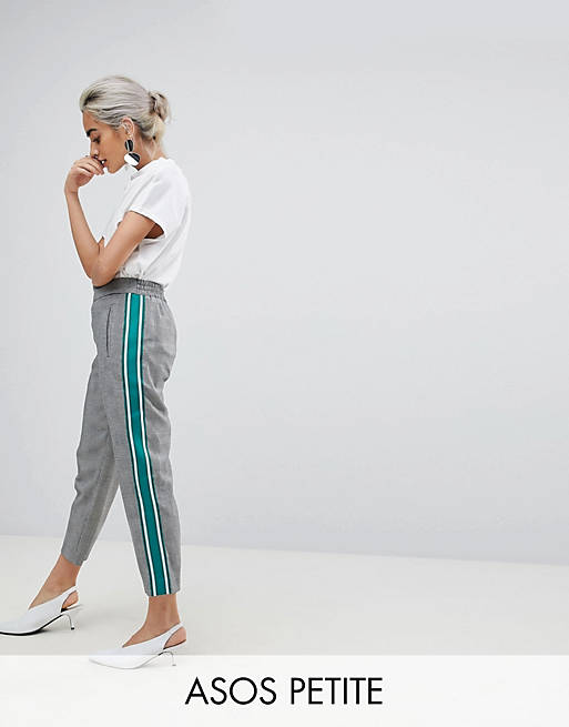 ASOS PETITE Checked Tapered Pants with Sports Trim