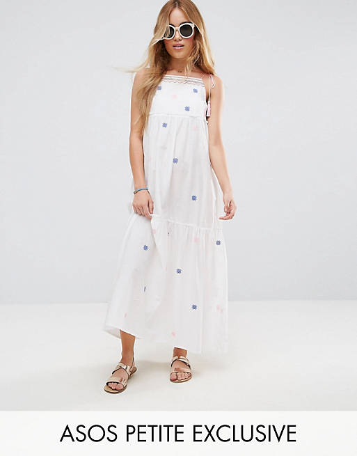 ASOS PETITE Cotton Maxi Dress with Embroidery and Tassels