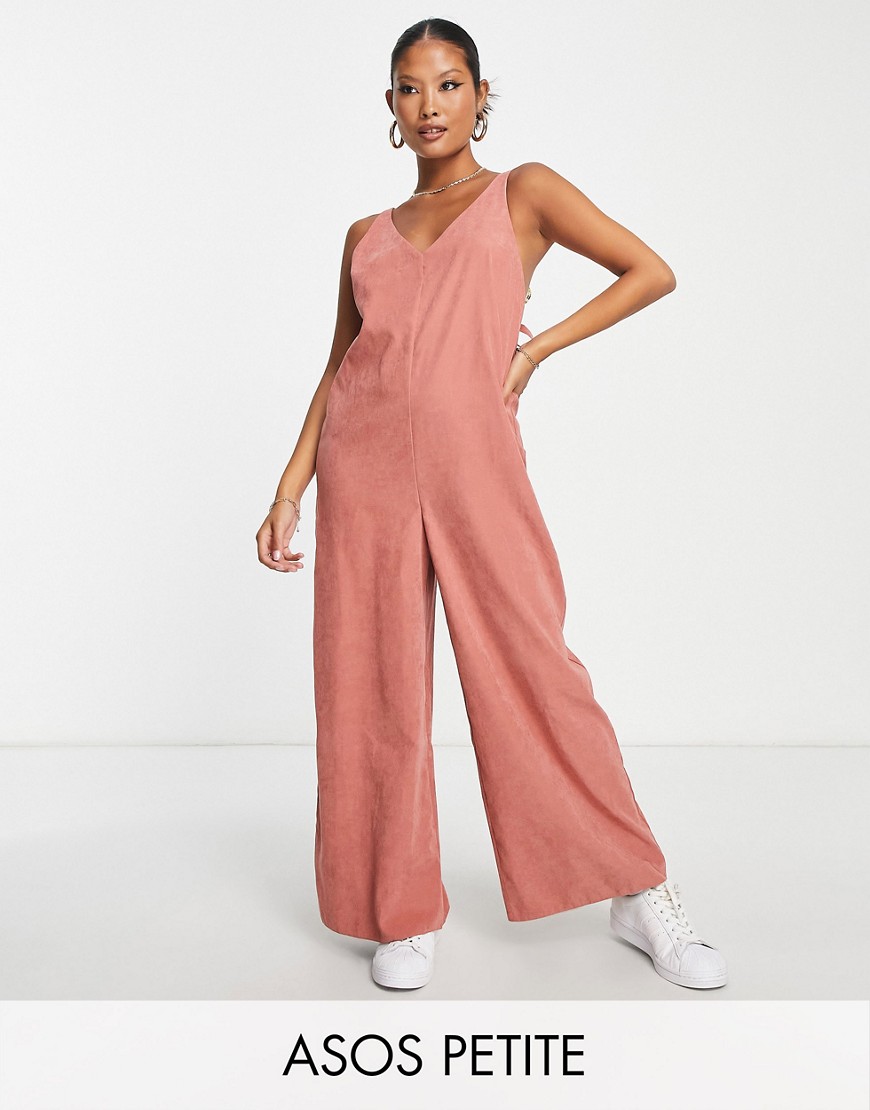 ASOS Petite cupro ring back detail jumpsuit in peach-Pink
