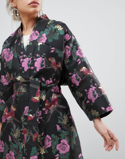 ASOS PETITE Dark Floral Jacquard Kimono Jacket