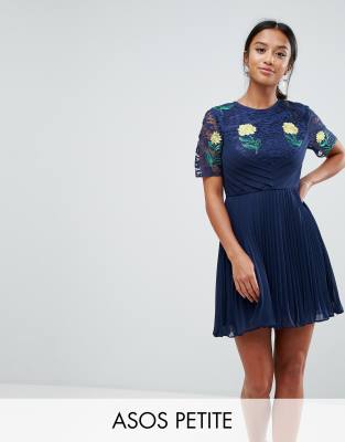 asos navy embroidered dress