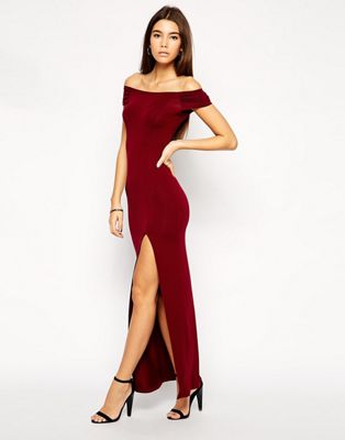 red bodycon maxi dress with thigh split