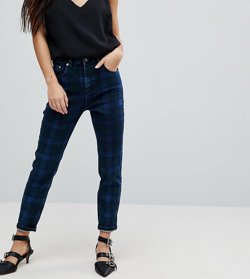 ASOS PETITE - FARLEIGH - Geruite smalle mom jeans met hoge taille-Multi