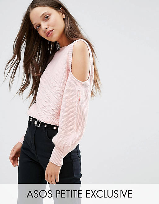 ASOS PETITE Jumper with Cold Shoulder and Cable Stitch