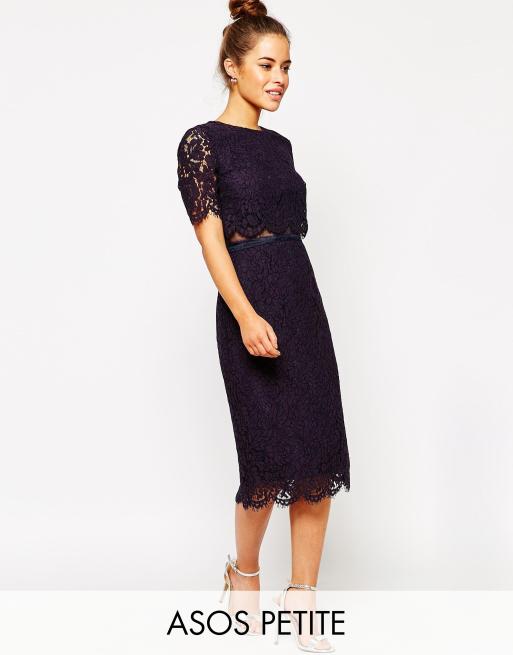 ASOS PETITE Lace Crop Top Midi Pencil Dress