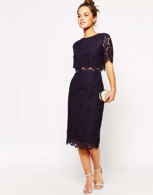 asos lace crop top midi pencil dress
