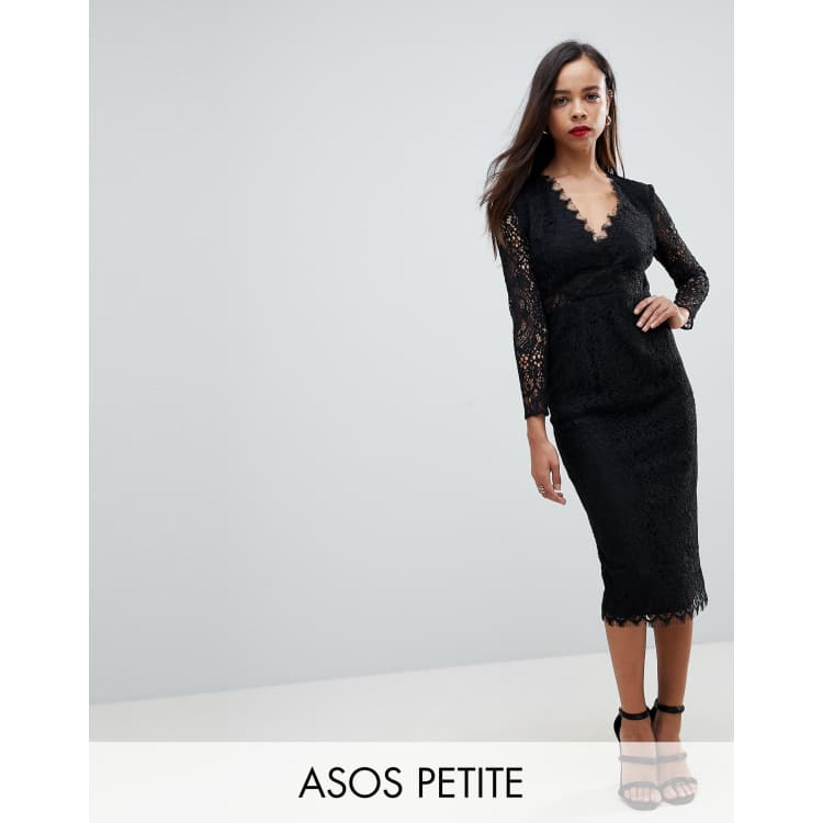 Asos design lace long shop sleeve midi pencil dress