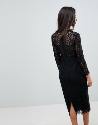 asos black lace midi dress