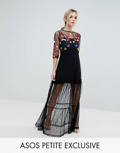 ASOS PETITE Mesh Maxi Dress with Embroidery