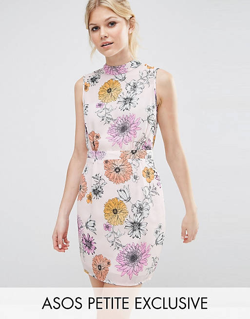 ASOS PETITE Mini Dress With High Neck In Floral