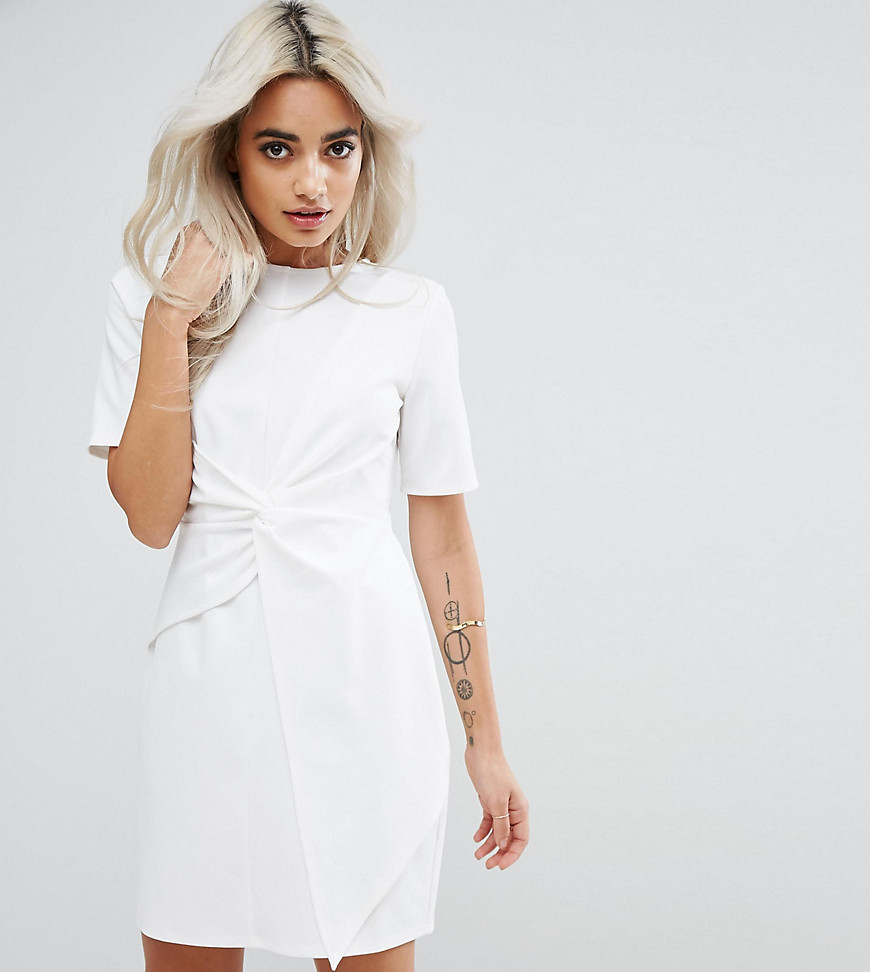 ASOS PETITE Mini Skater Dress With Twist Front-White