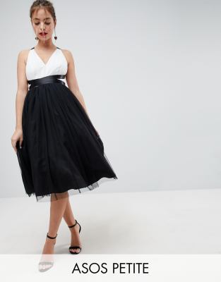 ASOS PETITE PREMIUM Tulle Midi Prom Dress With Ribbon Ties-Multi