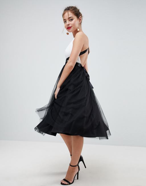 Asos petite premium tulle mini outlet prom dress with ribbon ties