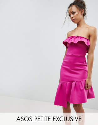 ASOS PETITE Ruffle Bandeau Bodycon Dress-Pink