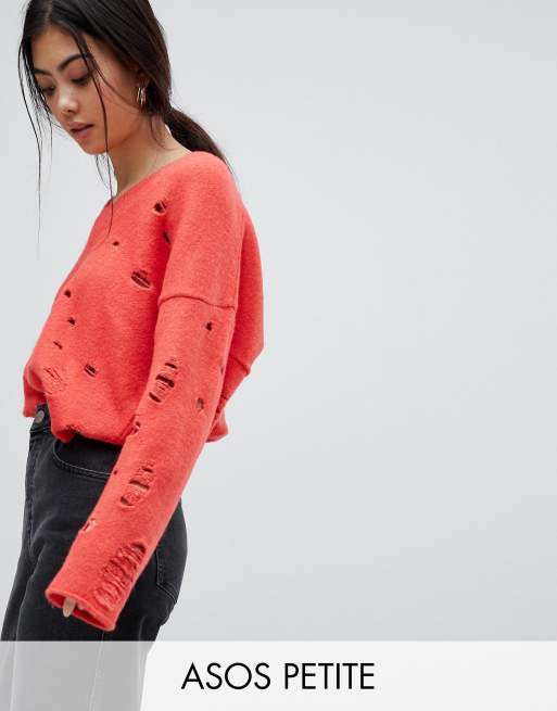 ASOS PETITE Sweater with V-Neck and Rolled Edges