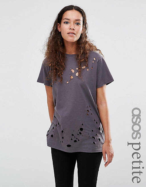 ASOS PETITE T-Shirt in Boyfriend Fit with Distressed Detail