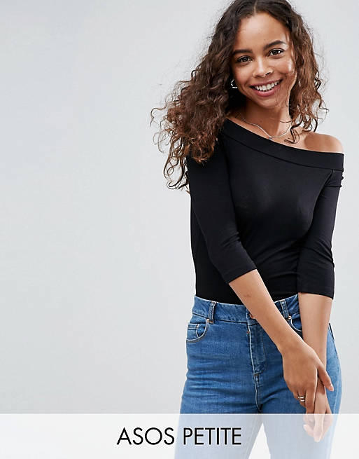 ASOS PETITE Top With Bardot Neck And 3/4 Sleeves