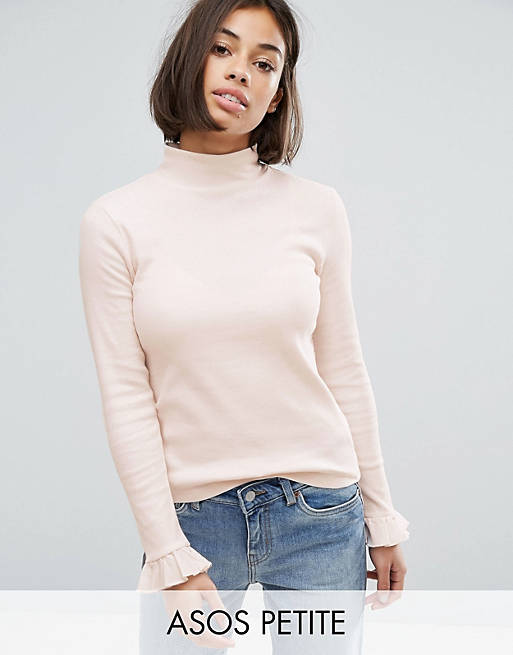 ASOS PETITE Top with Turtleneck and Ruffle Sleeve