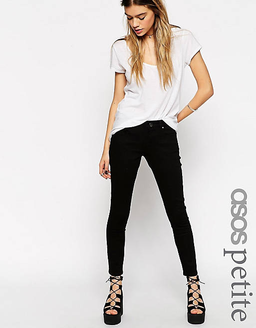 ASOS PETITE Whitby Low Rise Skinny Ankle Grazer Jeans In Clean Black