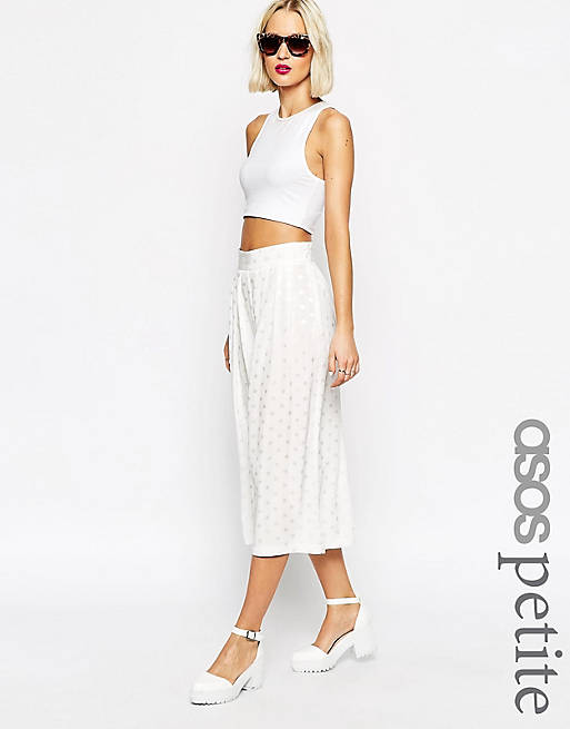 ASOS PETITE Wide Pleated Culottes In Spot Jacquard