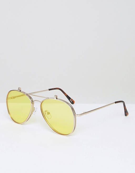 ASOS – Pilotensonnenbrille mit klaren Gläsern und gelben Flip-up-Gläsern