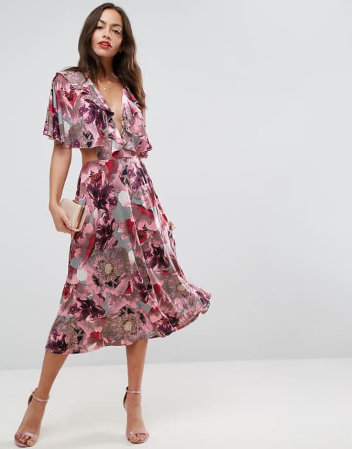 ASOS Pink and Grey Iris Soft Midi Pencil Dress