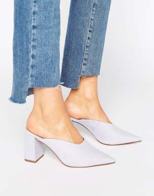 pointed block heel mules