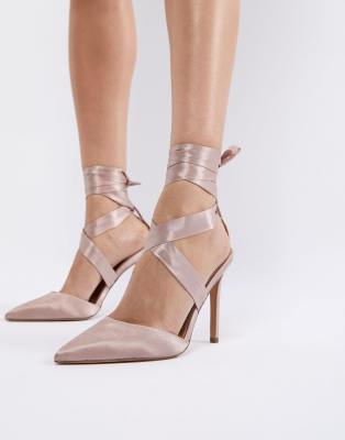 satin tie up heels