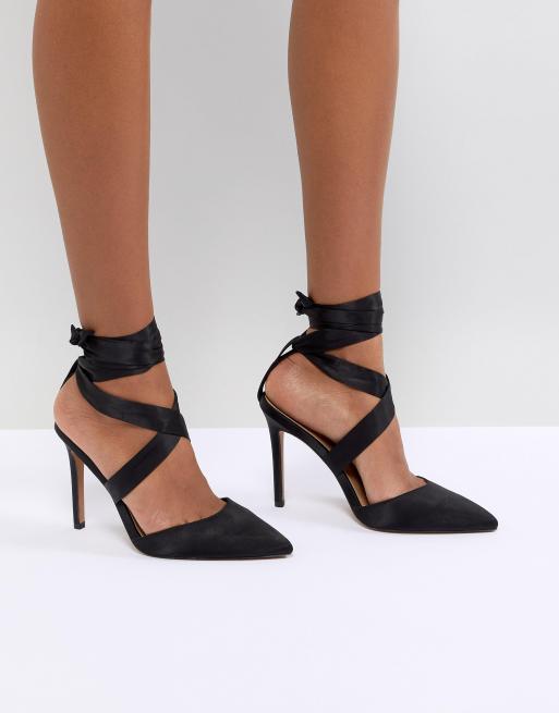 Satin lace cheap up heels