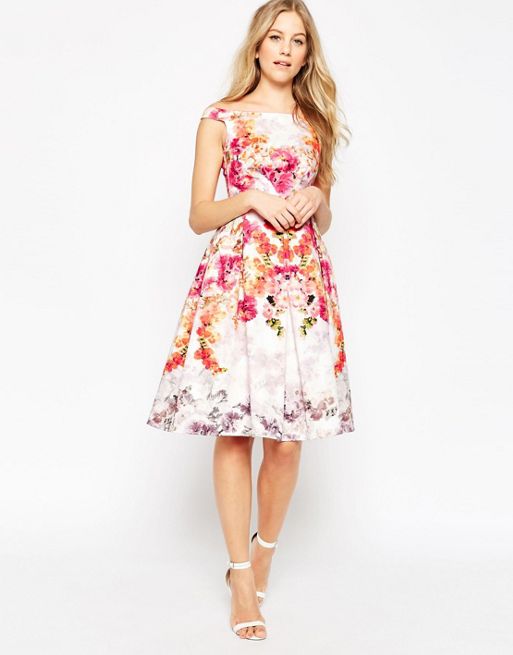 ASOS | ASOS Placed Vintage Rose Off The Shoulder Bardot Midi Prom Dress
