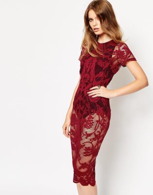 ASOS DESIGN ASOS Placement Lace Bodycon Midi Dress-Black