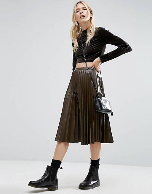 ASOS Pleated Leather Look Midi Skirt