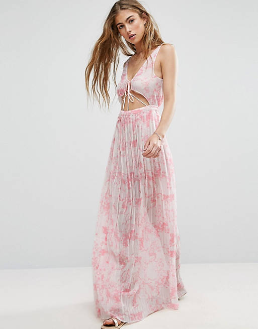 ASOS Pleated Marble Beach Maxi Dress with Strapping Detail