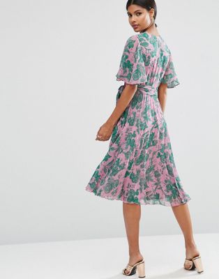 ASOS Pleated Midi Dress in Floral Print 