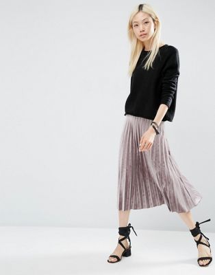 velvet mid length skirts