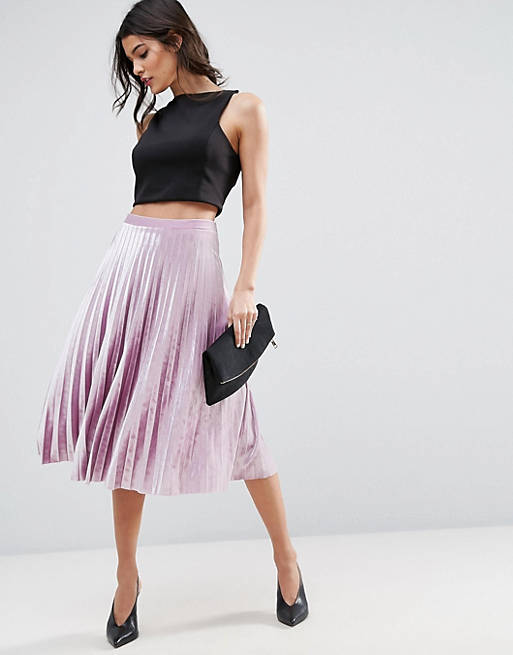 ASOS Pleated Midi Skirt in Velvet