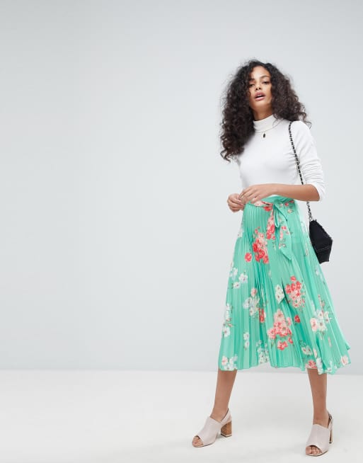 High waisted floral pleated clearance midi skirt