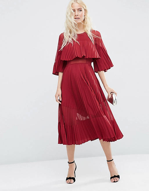 ASOS Pleated Sheer And Solid Crop Top Midi Dress