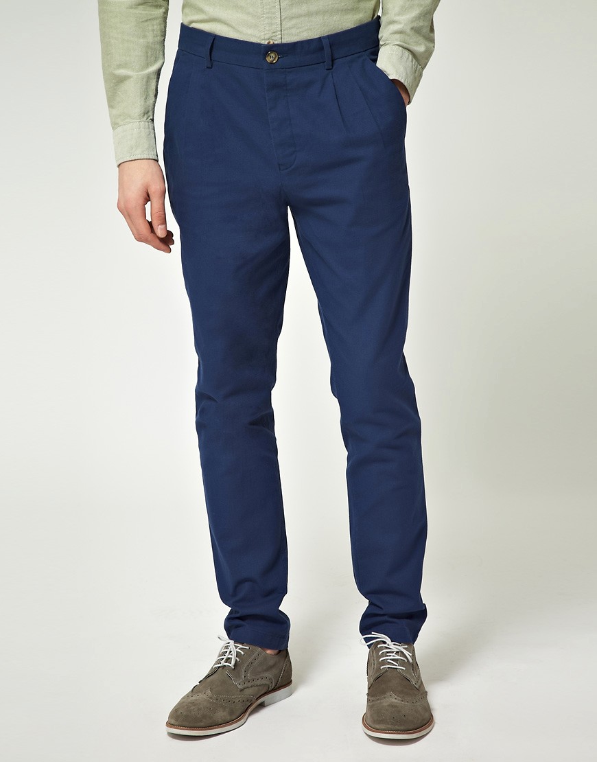 ASOS Pleated Suit Trousers in Indigo-Blue