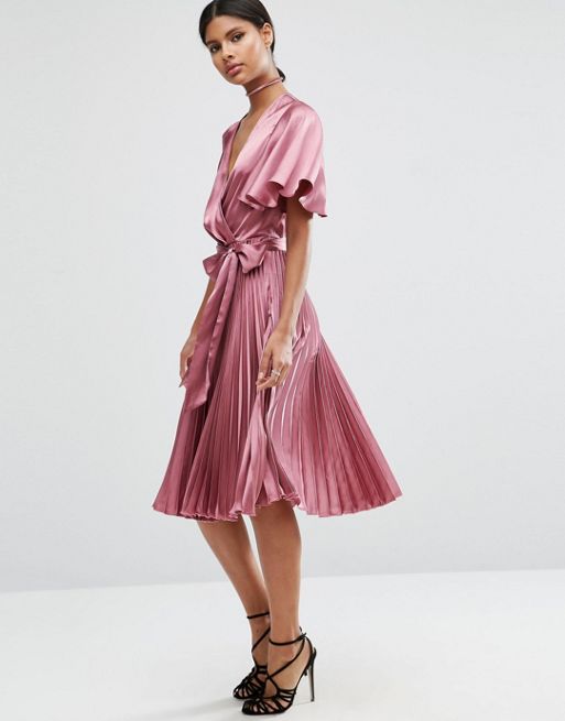 ASOS | ASOS Pleated Wrap Midi Dress in Satin