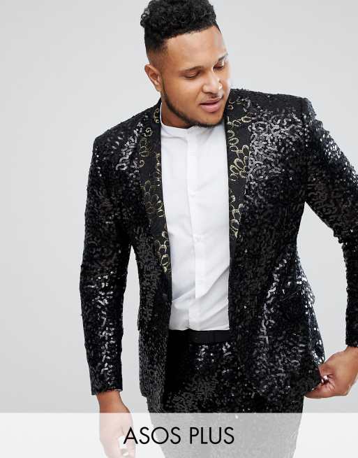 ASOS PLUS - Costume super slim à sequins avec ornements dorés - Noir, 2 de 3