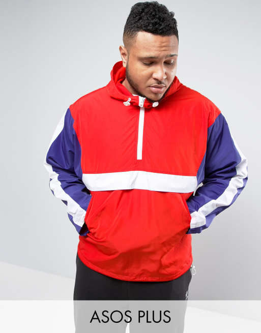 ASOS PLUS - Coupe-vent à enfiler effet color block - Rouge