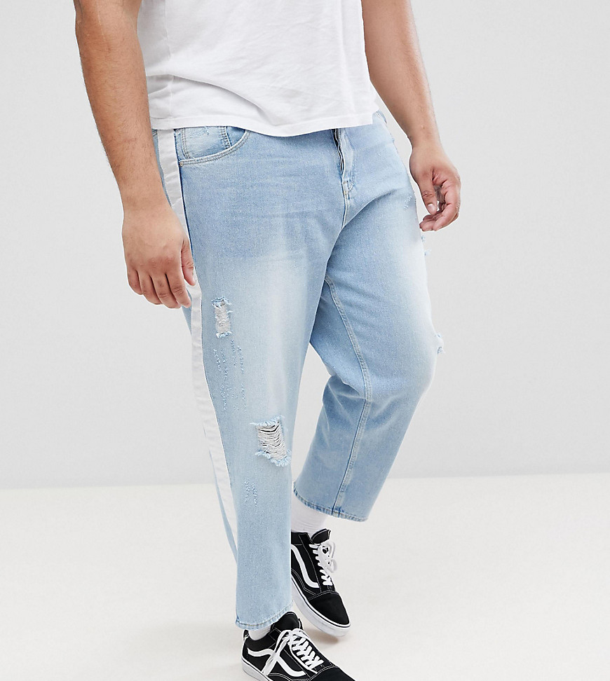 ASOS PLUS - Jeans stile skater lavaggio chiaro con abrasioni e riga laterale-Blu