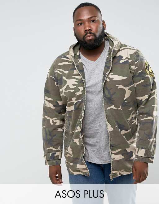 ASOS PLUS – Kamouflagemönstrad lätt parkas