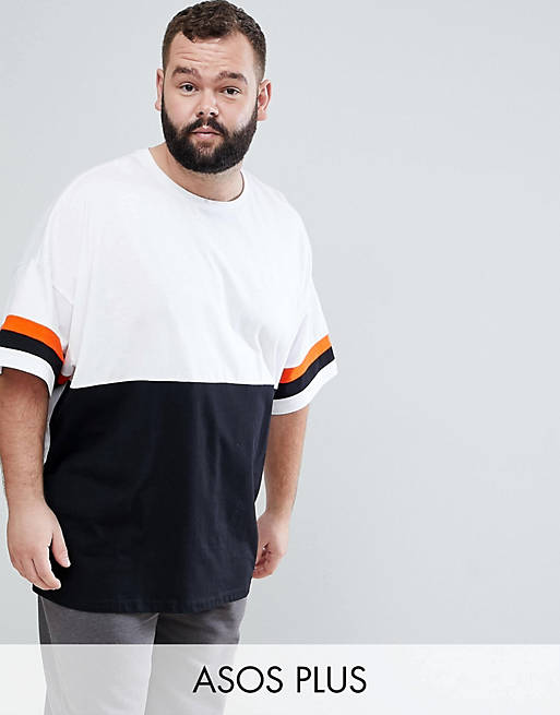 ASOS PLUS – Lang geschnittenes Oversize-Shirt mit kontrastierendem Farbblockdesign