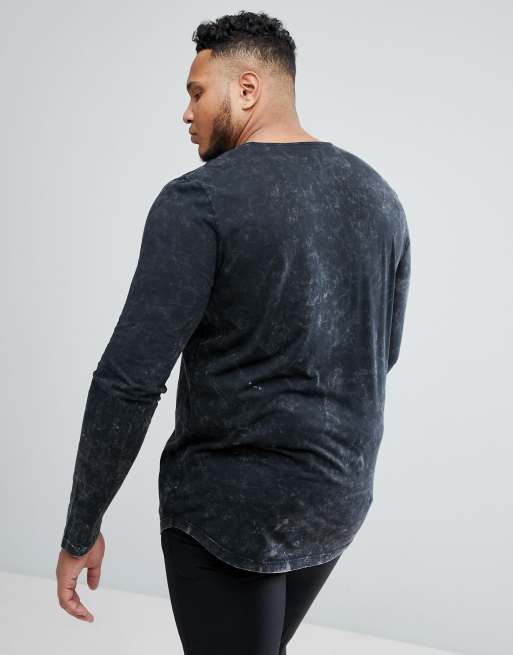 ASOS PLUS - Maglia lunga a maniche lunghe lavaggio acido delicato con scollo stringato nera, 2 di 4