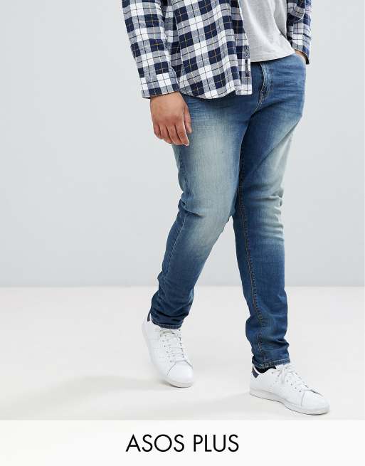 ASOS PLUS – Niebieskie obcisłe jeansy z denimu 12,5 oz
